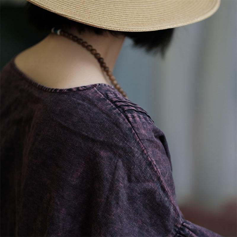 Purple linen shirt,vintage washed linen shirt,casual linen shirt plus size