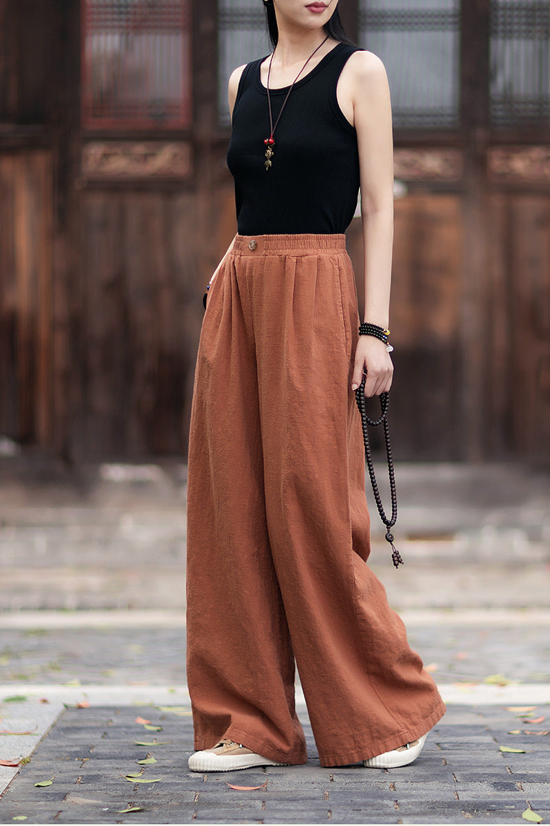 New Arrival: Women's Cotton-Linen Artistic Retro Loose Ramie Skirt-Pants – Versatile Relaxed-Fit Wide-Leg Pants with Elastic Waist – 20260511