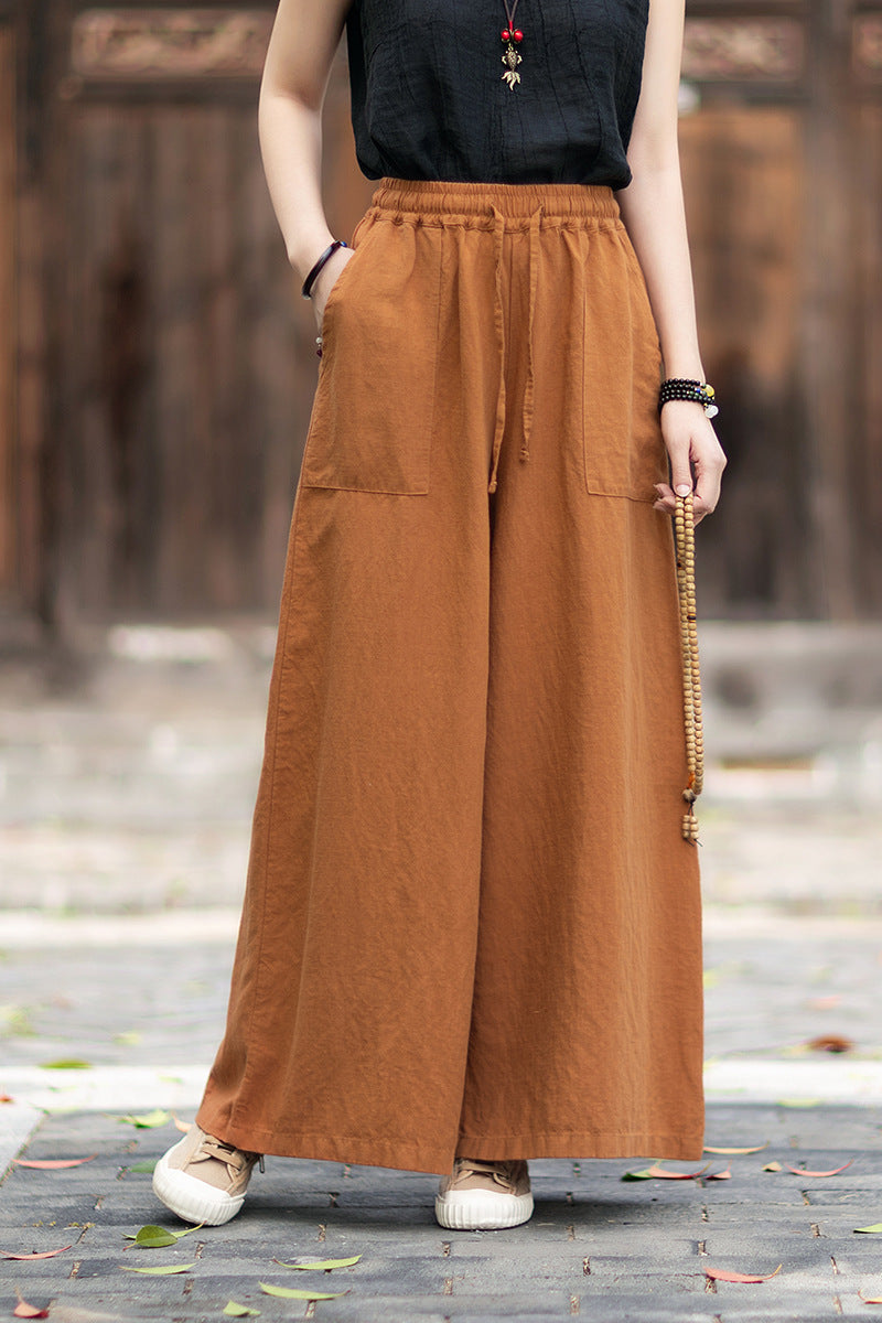New Arrival: Versatile, Artistic Tie-Waist Relaxed-Fit Skirt-Pants for Women—Lightweight Tencel-Linen Wide-Leg Pants with Flowing Drape 20260511