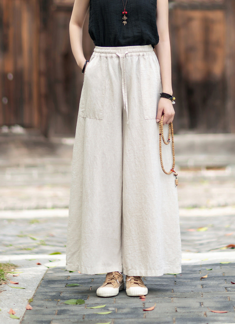 New Arrival: Versatile, Artistic Tie-Waist Relaxed-Fit Skirt-Pants for Women—Lightweight Tencel-Linen Wide-Leg Pants with Flowing Drape 20260511