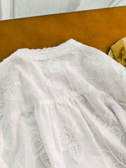 Women Summer Artsy Embroidery Cotton Shirt,Women's White Shirt with Lace Embroidery and Round Neckline