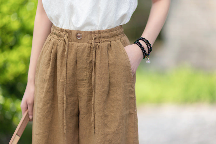 New Summer Collection: Women's Cotton-Linen Artistic and Versatile Casual Linen Pants with Drawstring Elastic Waist, Flowing Silhouette, and Slimming Straight Legs 20260511