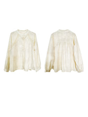Women Summer Artsy Embroidery Cotton Shirt,Women's White Shirt with Lace Embroidery and Round Neckline