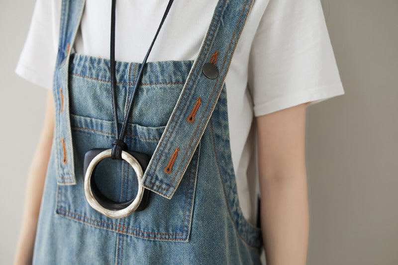 Cotton overalls, women's denim overalls, stonewashed loose overalls