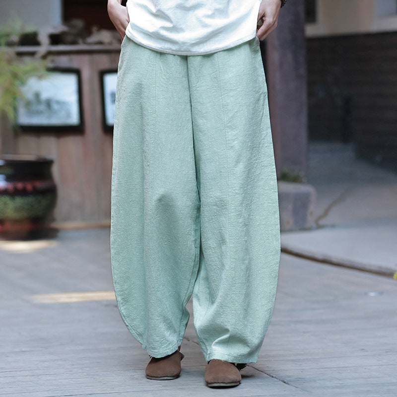 Summer linen tapered pants, loose casual elastic waist linen harem pants