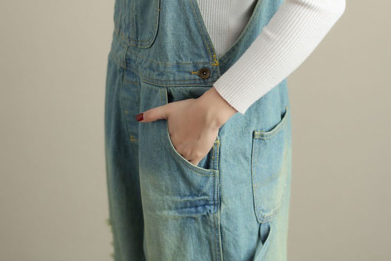 Stonewashed cotton overalls, women's denim washed overalls