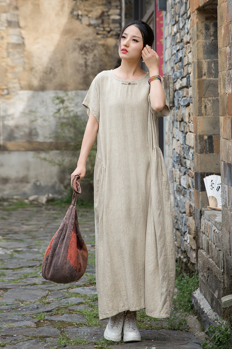 Summer  Cotton  Linen dress, Vintage Chinese  Dresses 20250417