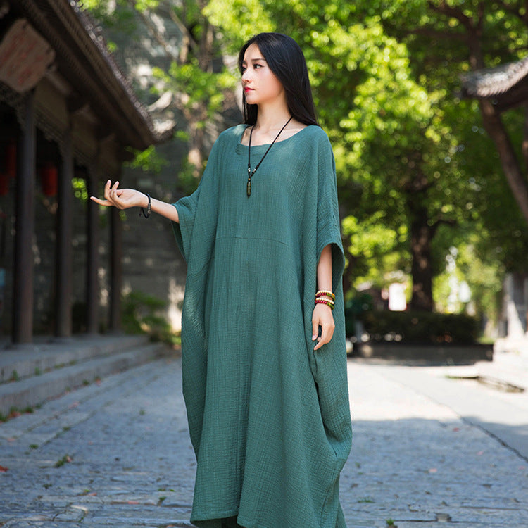 Summer Cotton Linen DressesPlus size,Casual boat neck cotton dresses