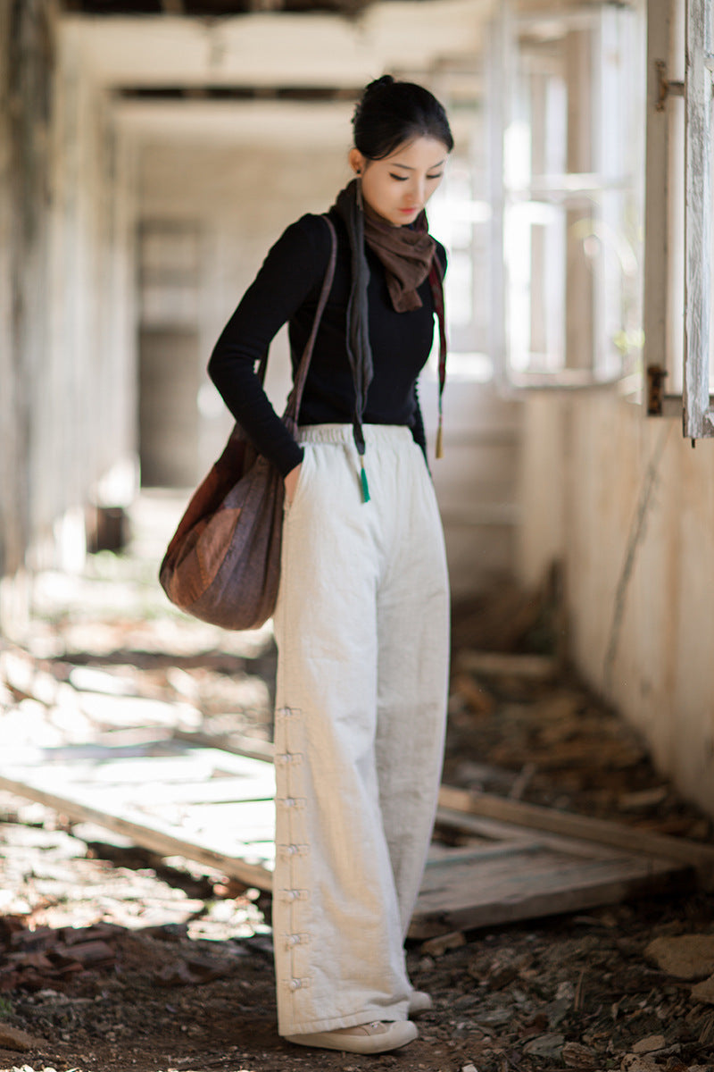 2026 Winter Cotton-Linen Women's Fashion: New Arrival—Original, Unique, Versatile, and Warm Women's Straight-Leg Quilted Trousers with Ramie and Cotton Padding