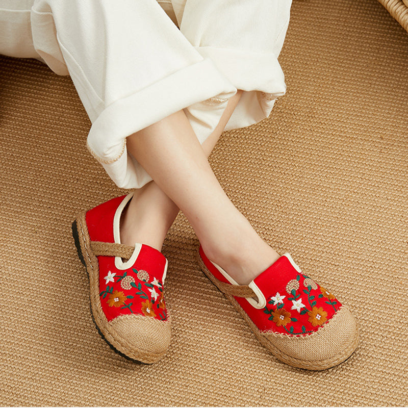 Embroidered Flower Cotton Linen Shoes,Vintage Casual Shoes,Women's Handmade Loafers