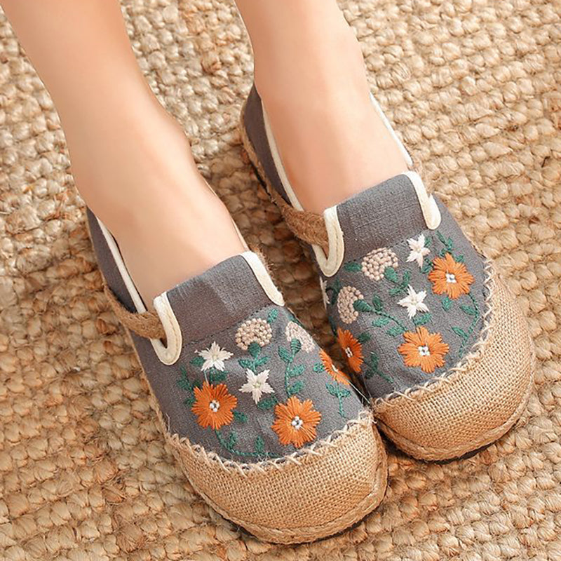 Summer cotton linen shoes, vintage embroidery linen shoes, women's summer casual shoes