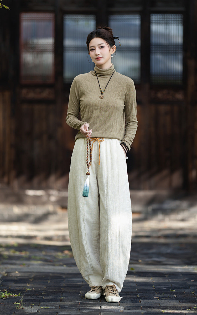 2026 Winter New Arrival: Ramie-Blend, Color-Blocked, Drawstring, Quilted, Thickened Cotton Pants—Versatile, Slimming, Loose-Fit Casual Pants
