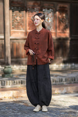 2026 Spring New Arrival: Chinese-Style Retro Double-Breasted Color-Blocked Button-Down Shirt, Women's Modernized Stand-Up Collar Ombre-Dye Tang-Style Cardigan