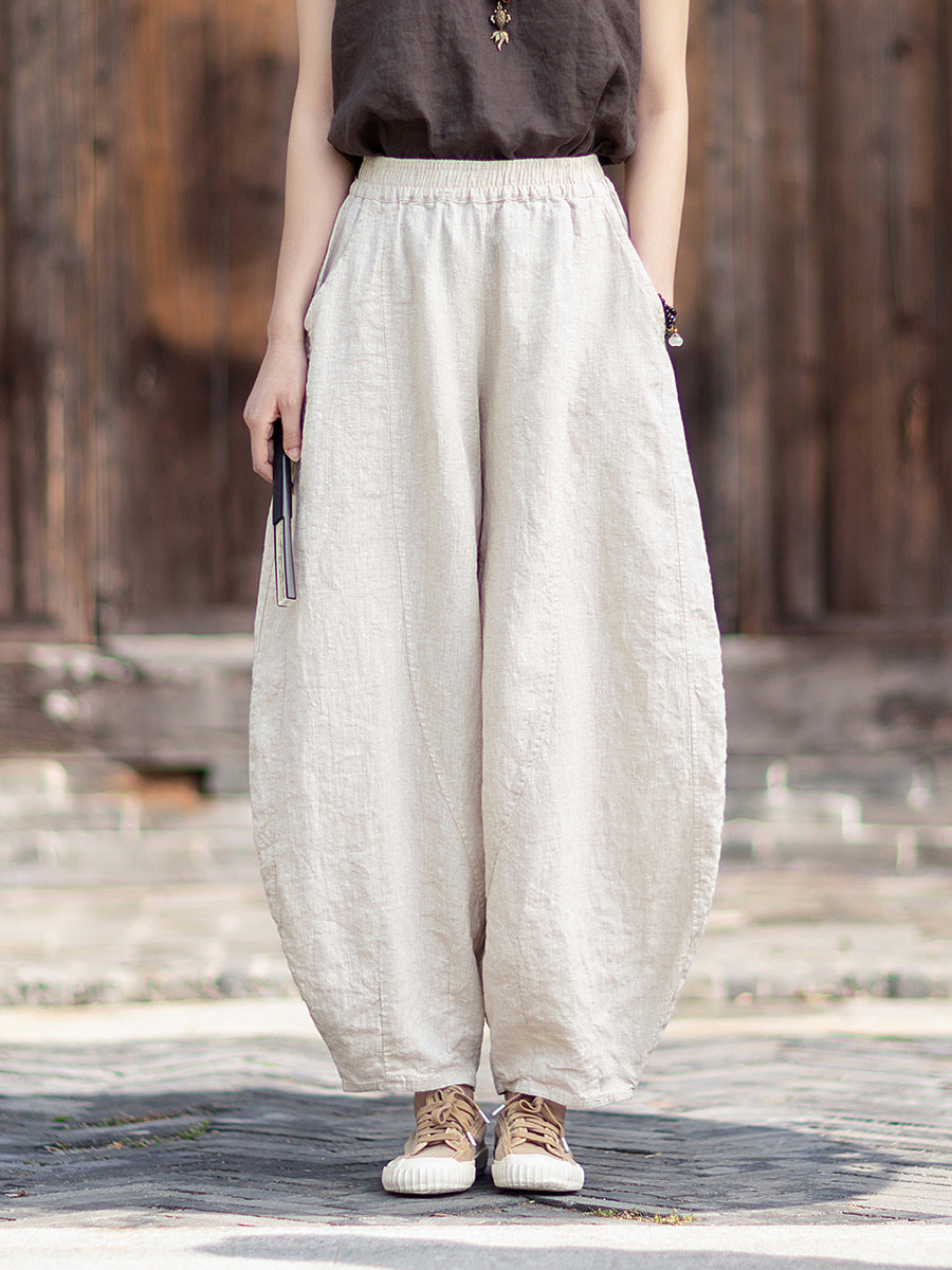 Women's Cotton-Linen Artistic Retro Loose Ramie Skirt-Pants – Versatile Relaxed-Fit Wide-Leg Pants with Elastic Waist – 20260511