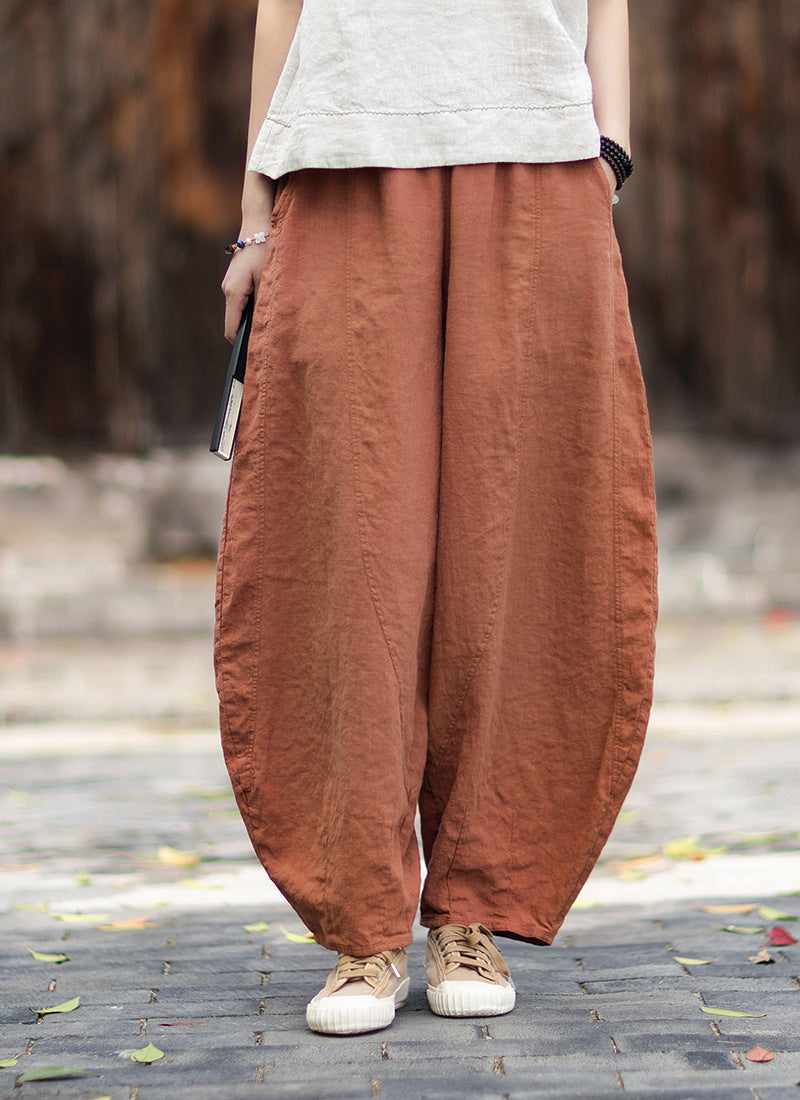 Women's Cotton-Linen Artistic Retro Loose Ramie Skirt-Pants – Versatile Relaxed-Fit Wide-Leg Pants with Elastic Waist – 20260511