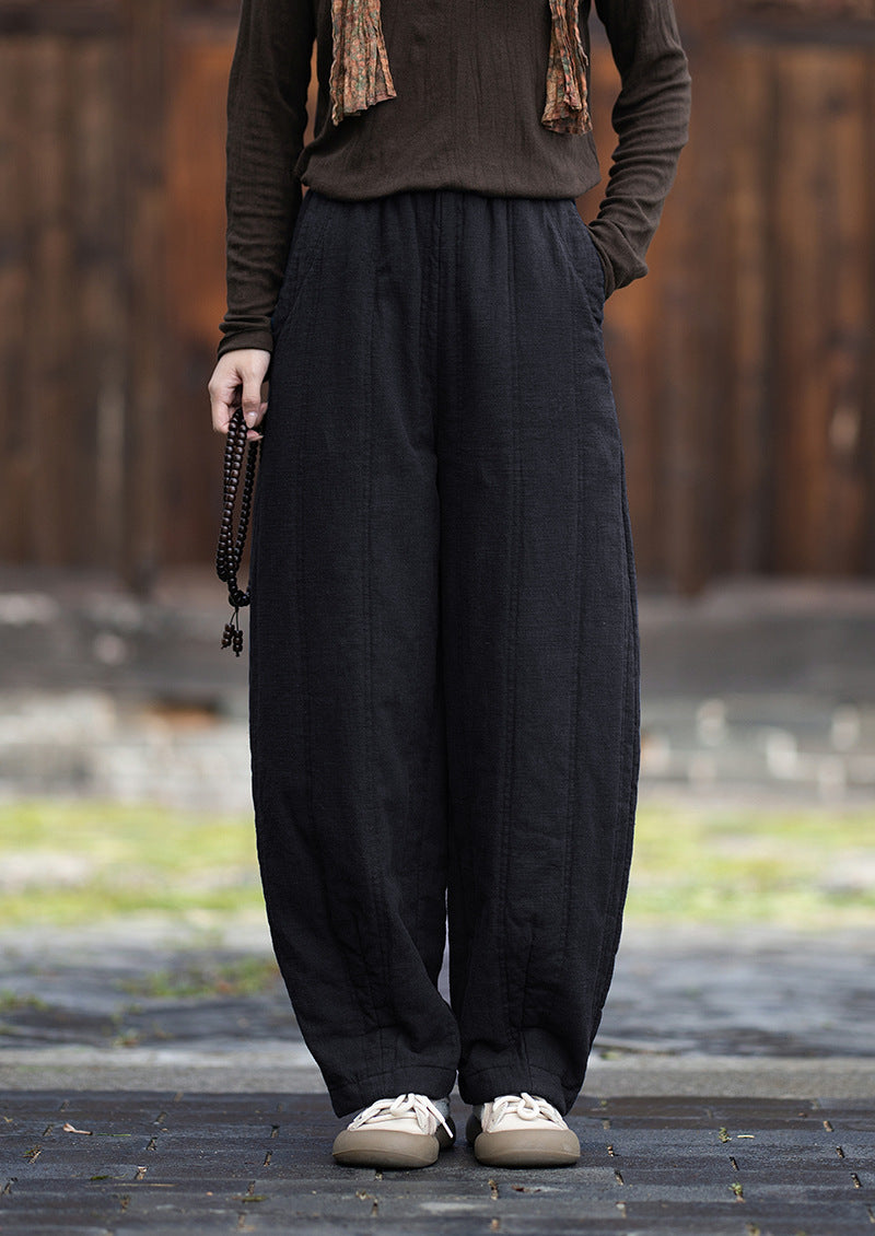 2026 Winter New Original Cotton-Linen Women's Retro, Versatile, Slimming, Elastic-Waist, Loose-Fitting, Casual, Patchwork Straight-Leg Pants
