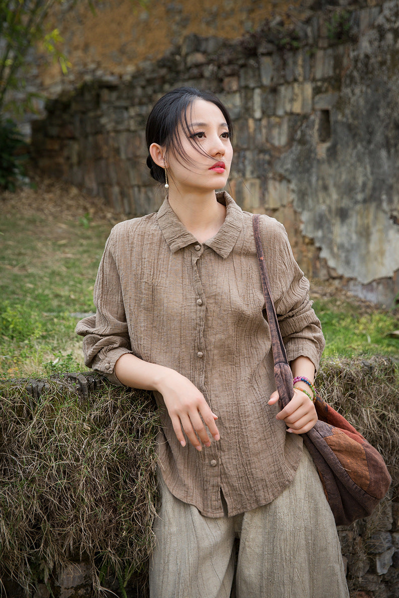 Summer Cotton  Linen shirt, Vintage Chinese  shirt, 20250408
