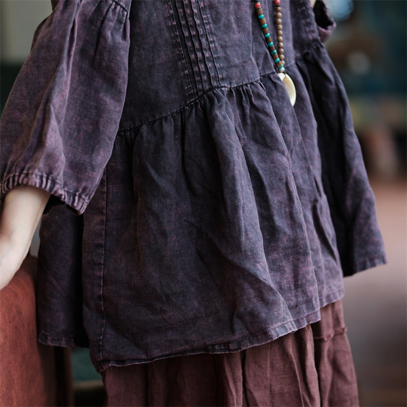 Purple linen shirt,vintage washed linen shirt,casual linen shirt plus size