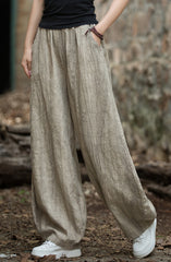 Linen pants, vintage women stonewashed linen wide leg pants, loose linen pants, elastic waist cotton linen casual pants, summer linen pants