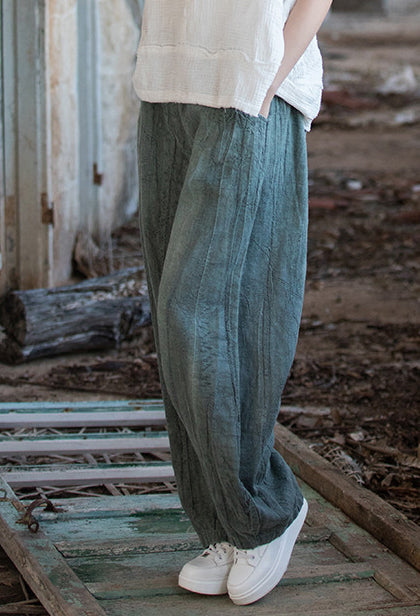 Linen pants, vintage women stonewashed linen wide leg pants, loose linen pants, elastic waist cotton linen casual pants, summer linen pants