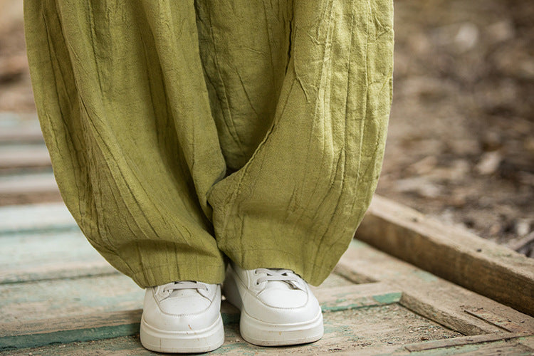 Linen pants, vintage women stonewashed linen wide leg pants, loose linen pants, elastic waist cotton linen casual pants, summer linen pants