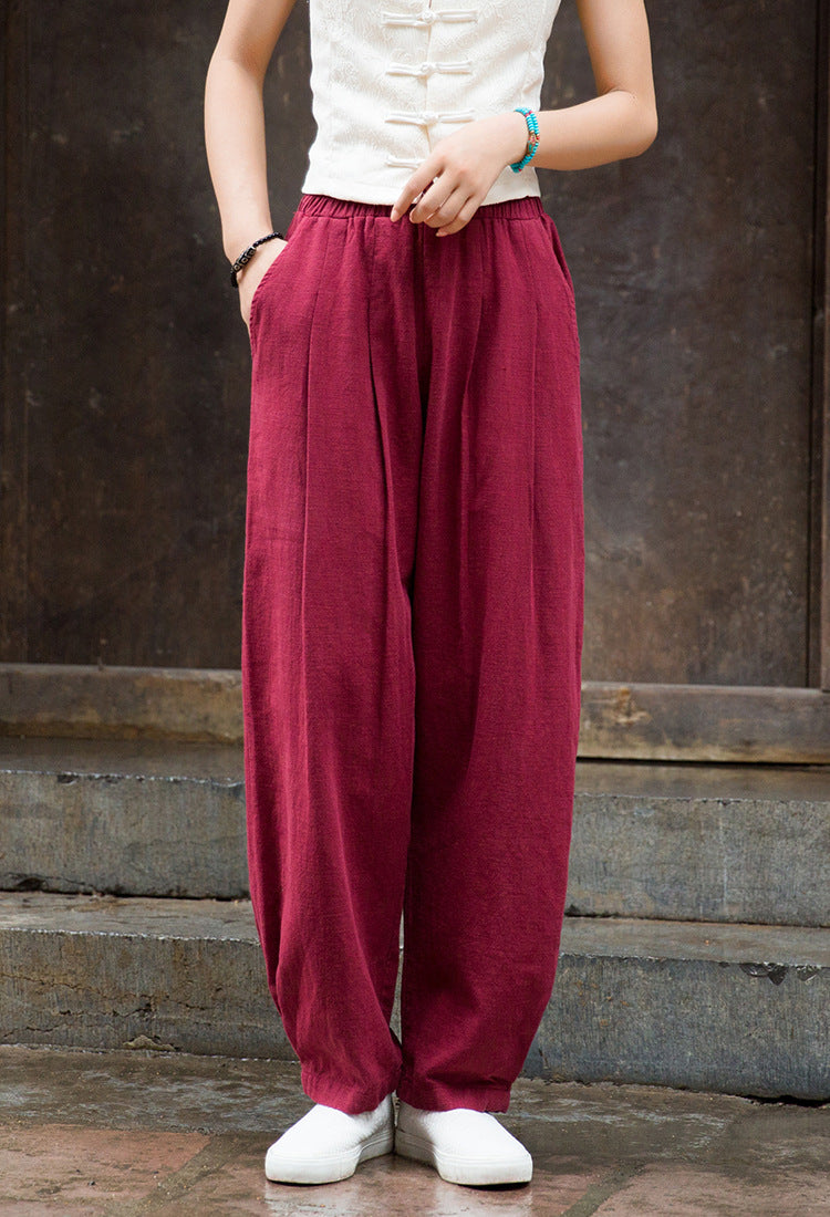 Women's linen pants, 11 colors elastic waist stone washed cotton linen pants, casual linen pants, women's loose straight linen pants