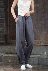 Women's linen pants, 11 colors elastic waist stone washed cotton linen pants, casual linen pants, women's loose straight linen pants