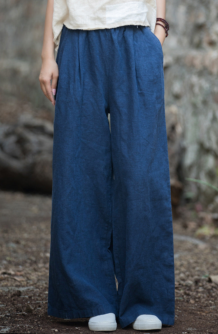 Linen Wide leg  pants, summer elastic waist cotton linen pants,vintage  loose cotton linen pants, women's summer linen pants