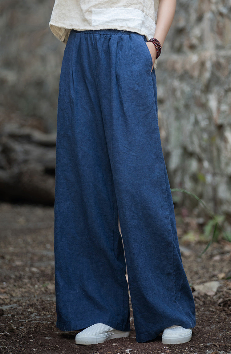 Linen Wide leg  pants, summer elastic waist cotton linen pants,vintage  loose cotton linen pants, women's summer linen pants