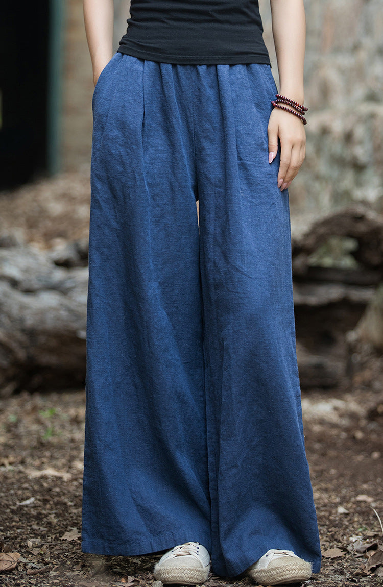 Linen Wide leg  pants, summer elastic waist cotton linen pants,vintage  loose cotton linen pants, women's summer linen pants