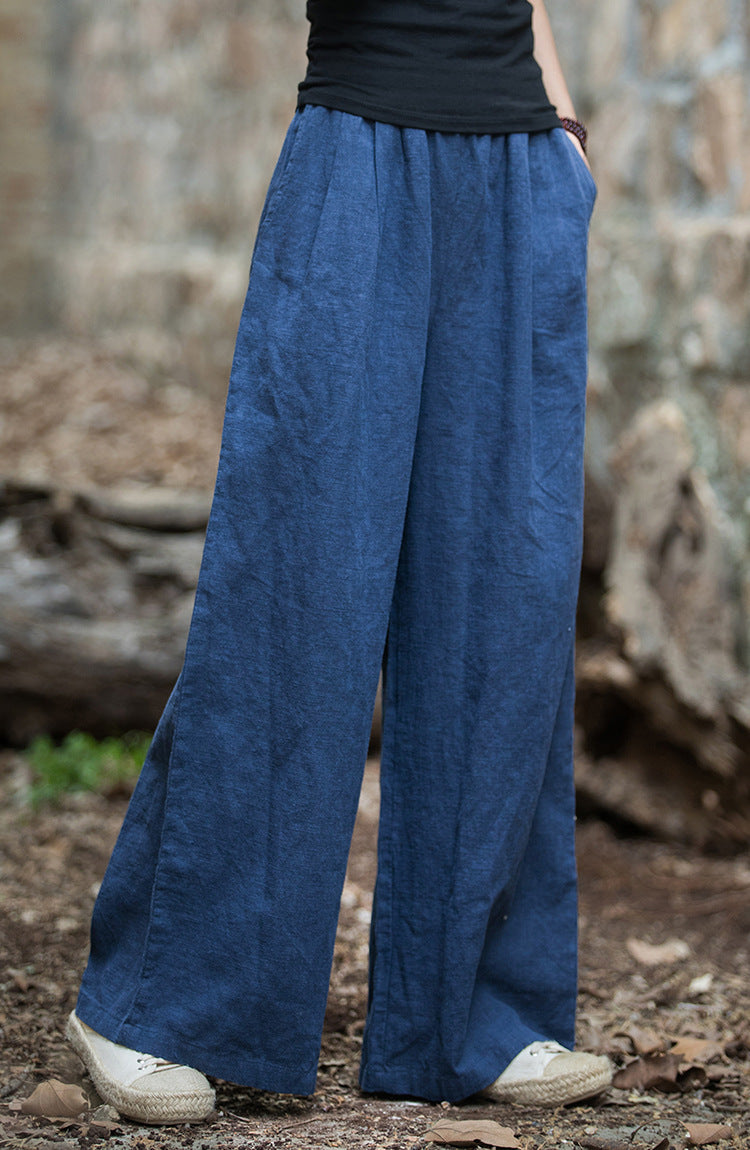 Linen Wide leg  pants, summer elastic waist cotton linen pants,vintage  loose cotton linen pants, women's summer linen pants