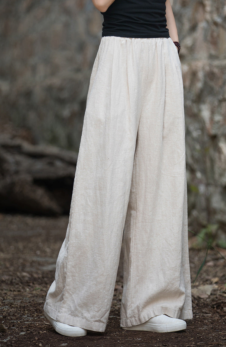 Linen Wide leg  pants, summer elastic waist cotton linen pants,vintage  loose cotton linen pants, women's summer linen pants