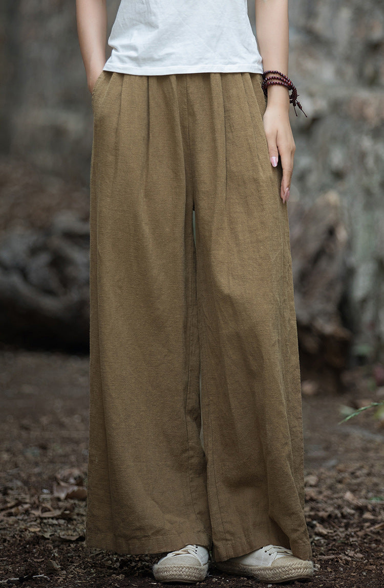 Linen Wide leg  pants, summer elastic waist cotton linen pants,vintage  loose cotton linen pants, women's summer linen pants