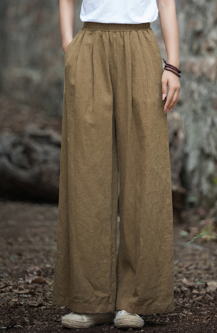 Linen Wide leg  pants, summer elastic waist cotton linen pants,vintage  loose cotton linen pants, women's summer linen pants