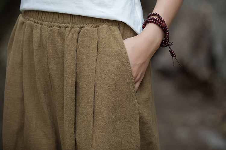 Linen Wide leg  pants, summer elastic waist cotton linen pants,vintage  loose cotton linen pants, women's summer linen pants