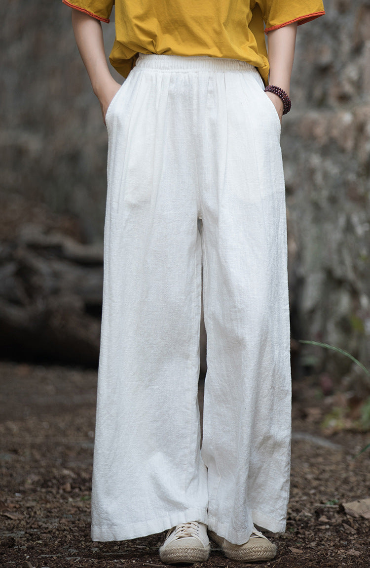 Linen Wide leg  pants, summer elastic waist cotton linen pants,vintage  loose cotton linen pants, women's summer linen pants