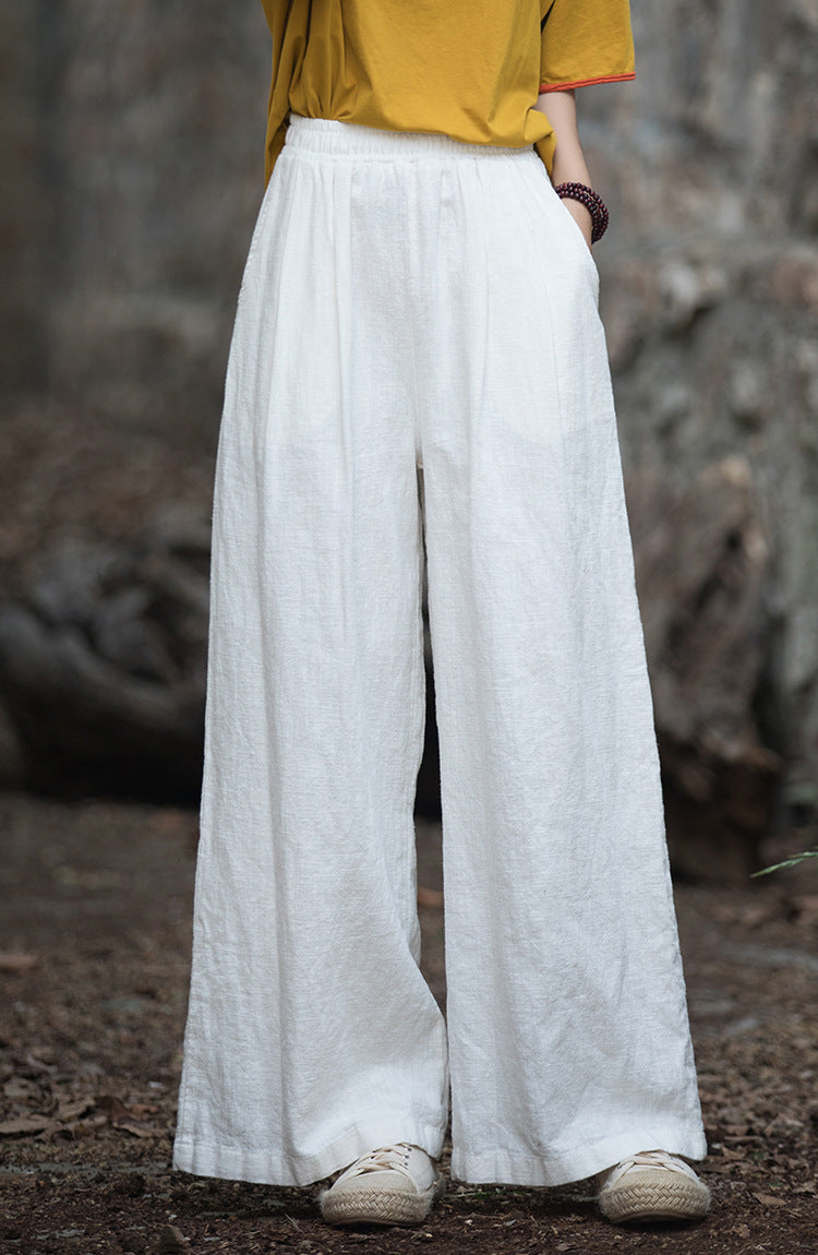 Linen Wide leg  pants, summer elastic waist cotton linen pants,vintage  loose cotton linen pants, women's summer linen pants