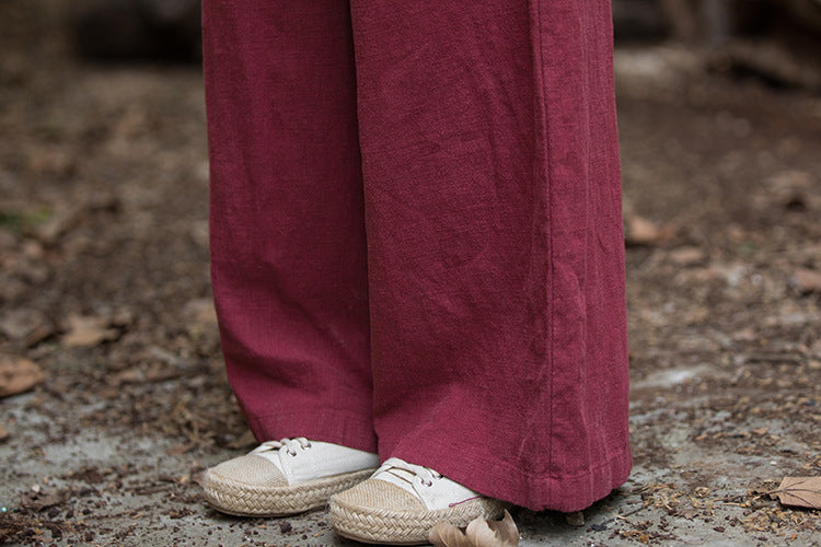 Linen Wide leg  pants, summer elastic waist cotton linen pants,vintage  loose cotton linen pants, women's summer linen pants