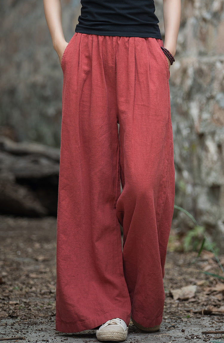 Linen Wide leg  pants, summer elastic waist cotton linen pants,vintage  loose cotton linen pants, women's summer linen pants