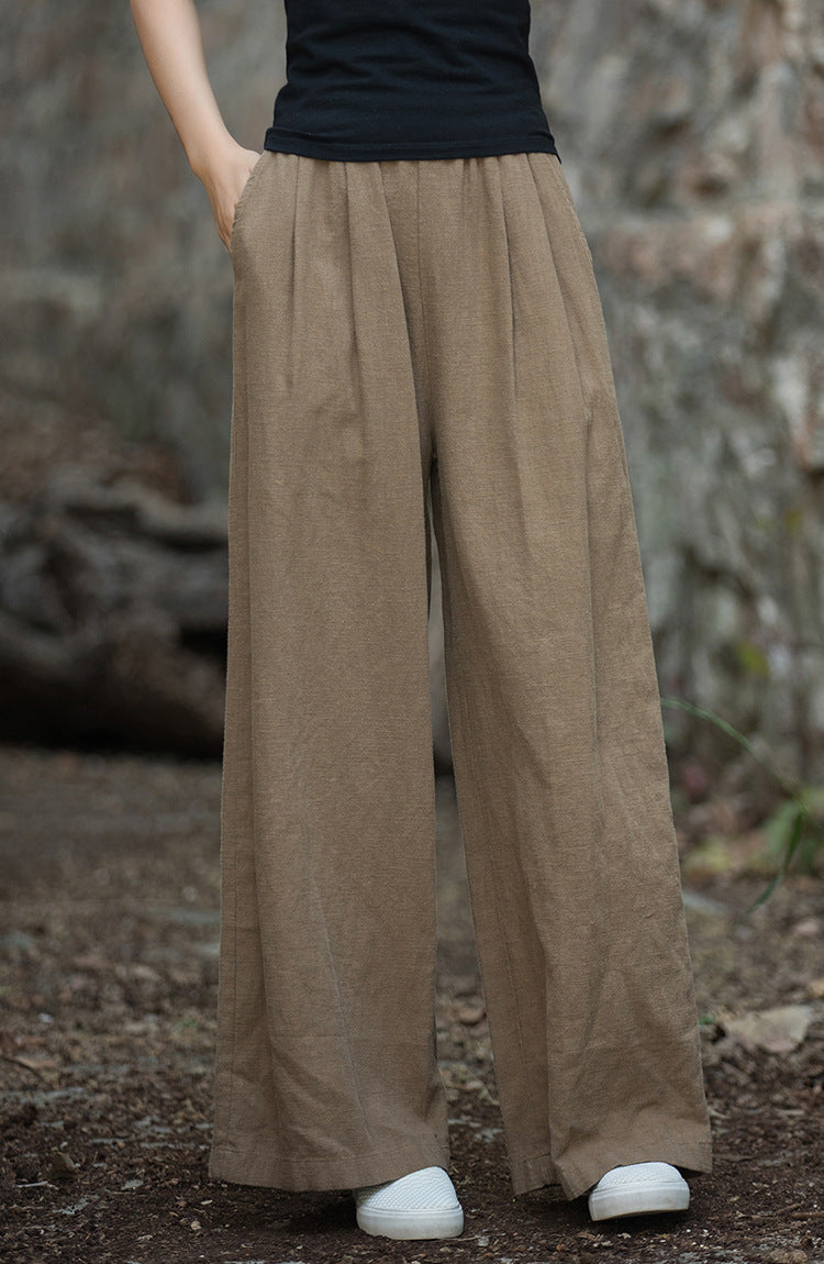 Linen Wide leg  pants, summer elastic waist cotton linen pants,vintage  loose cotton linen pants, women's summer linen pants