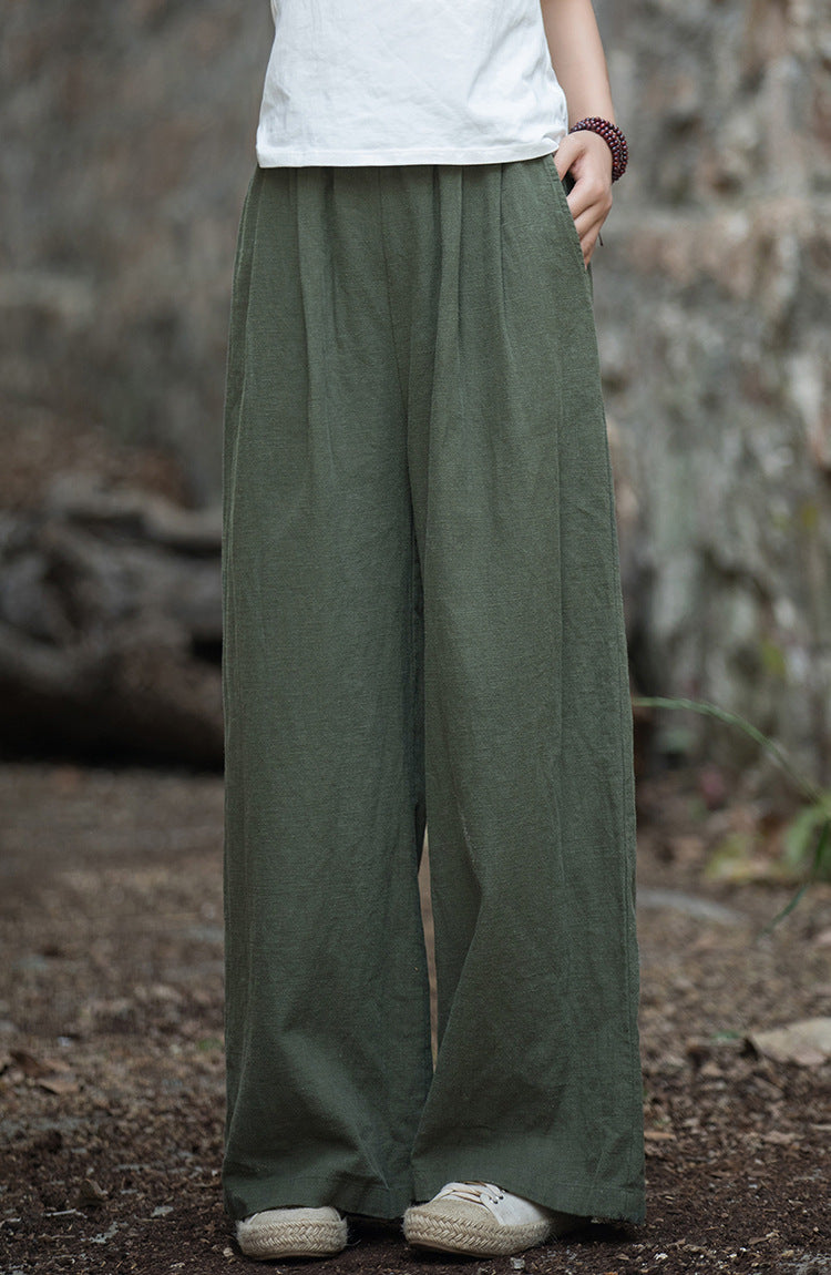 Linen Wide leg  pants, summer elastic waist cotton linen pants,vintage  loose cotton linen pants, women's summer linen pants