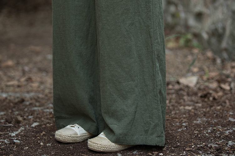 Linen Wide leg  pants, summer elastic waist cotton linen pants,vintage  loose cotton linen pants, women's summer linen pants