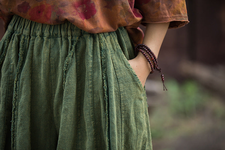 Linen harem ankle pants, vintage stonewashed linen ankle pants, loose cotton linen turnip pants, elastic waist casual linen pants