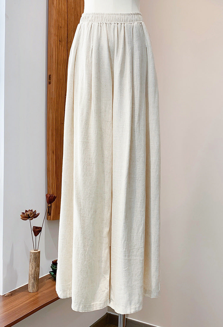 Linen Wide Leg Pants, Comfortable Vintage Linen Cotton Pants with Pockets, Loose Casual Elastic Waist Cotton Washed Yoga Pants