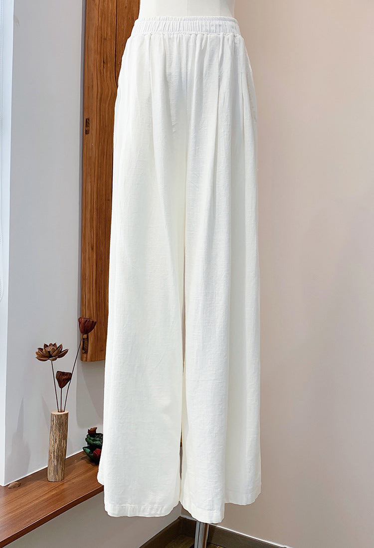 Linen Wide Leg Pants, Comfortable Vintage Linen Cotton Pants with Pockets, Loose Casual Elastic Waist Cotton Washed Yoga Pants