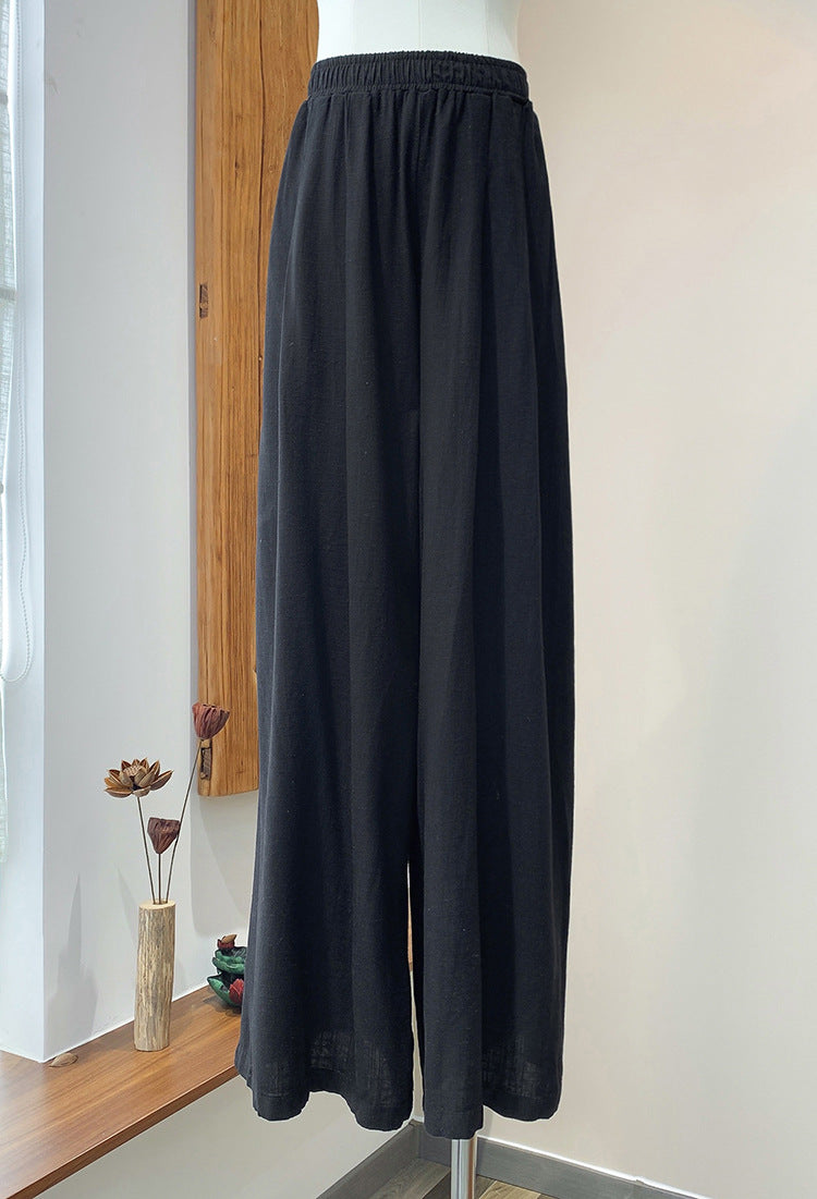 Linen Wide Leg Pants, Comfortable Vintage Linen Cotton Pants with Pockets, Loose Casual Elastic Waist Cotton Washed Yoga Pants