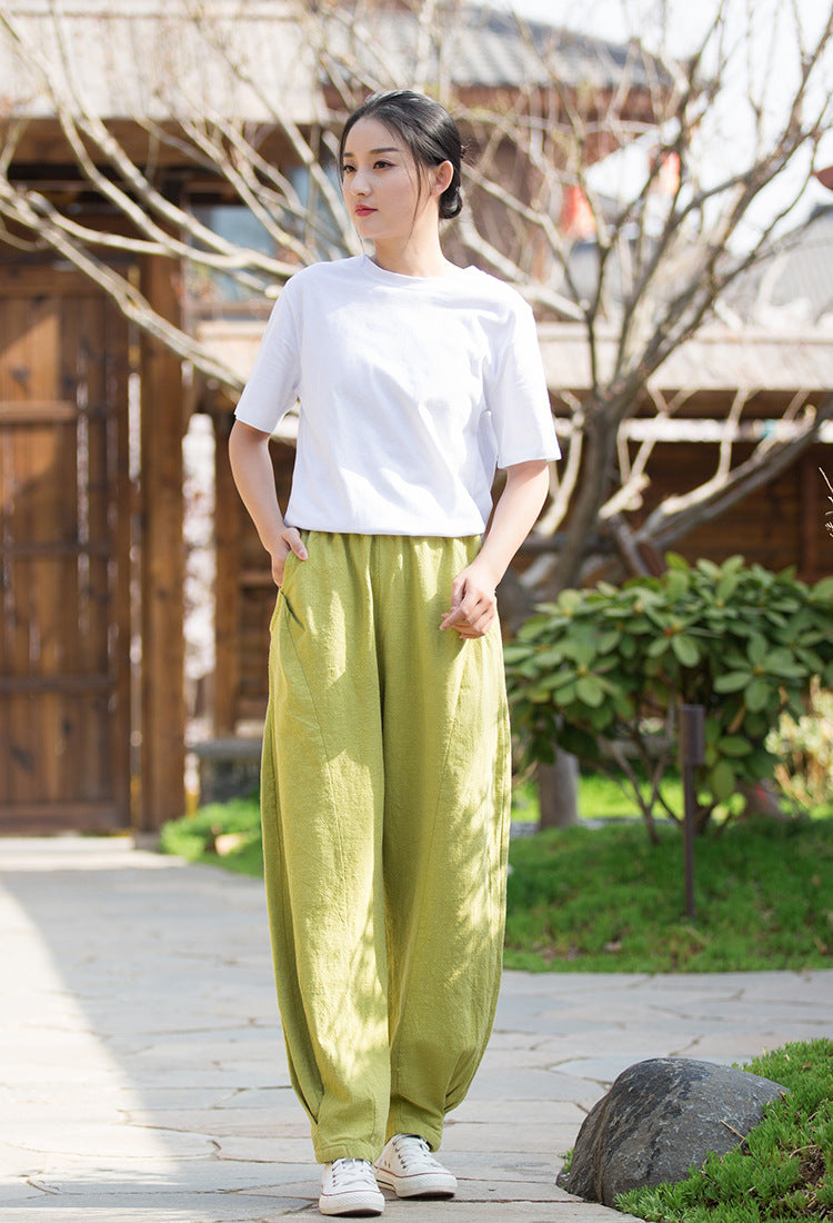 Women linen trousers,,Summer linen pants,vintage linen pants, linen cotton casual  pants,elastic waist  linen pants