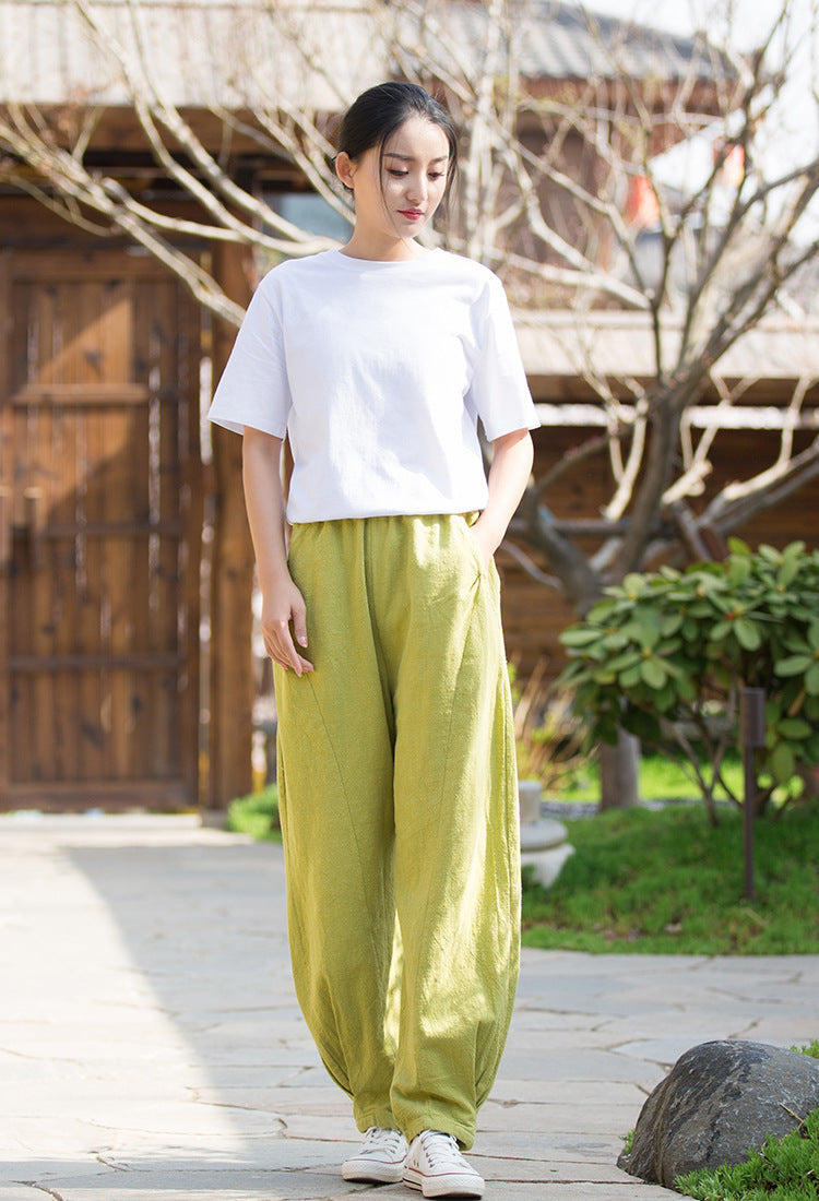 Women linen trousers,,Summer linen pants,vintage linen pants, linen cotton casual  pants,elastic waist  linen pants