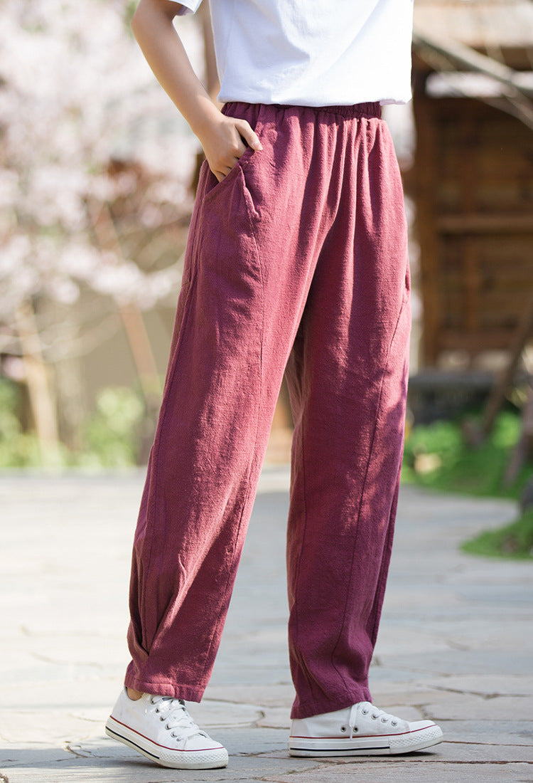 Women linen trousers,,Summer linen pants,vintage linen pants, linen cotton casual  pants,elastic waist  linen pants