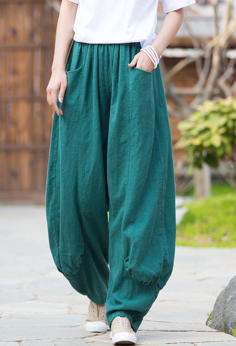 Vintage linen pants ，Wide leg linen pants，harem linen pants，women linen  yoga pants，vintage linen high waist pants